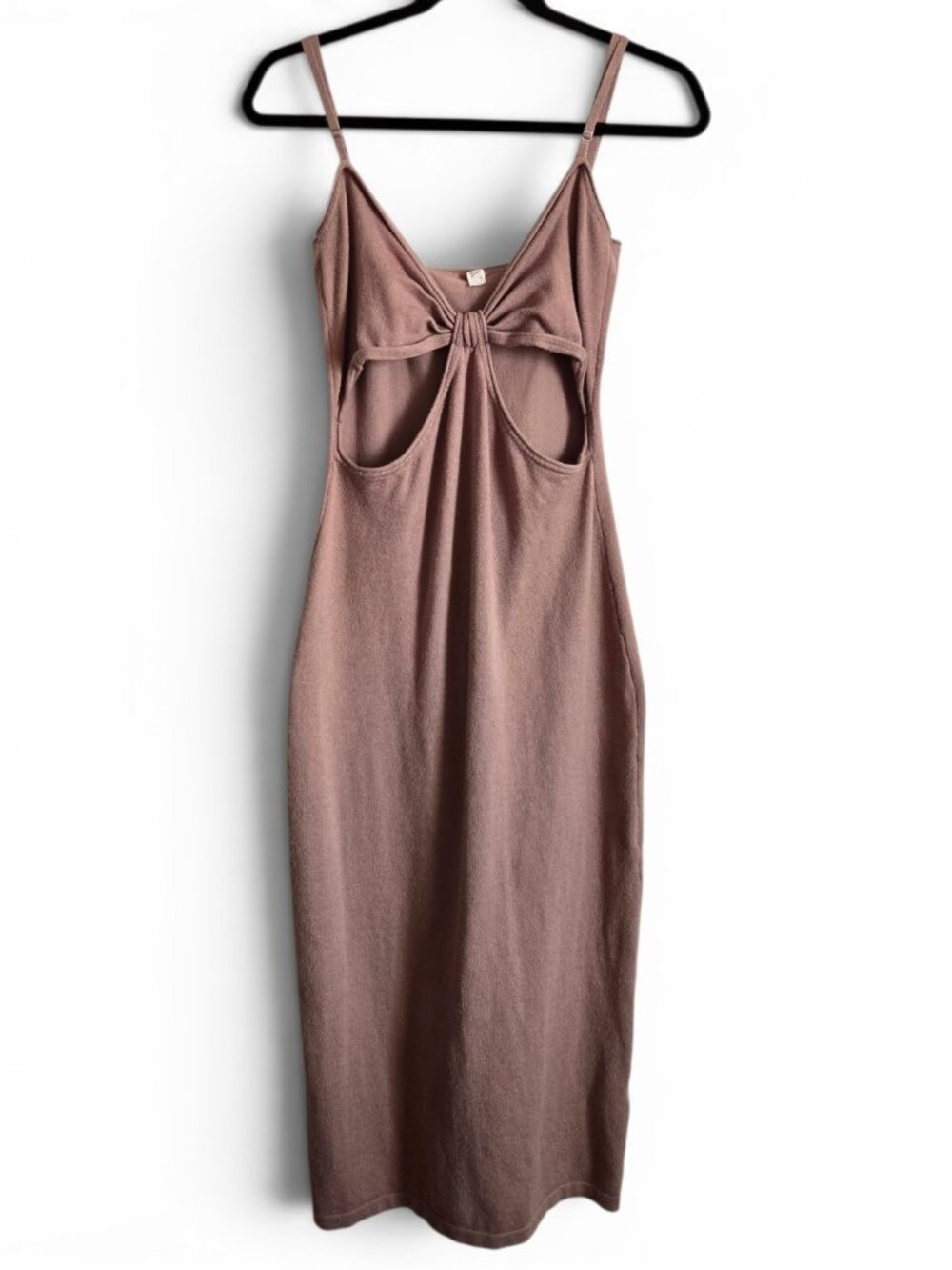 Hey Babe Knit Bodycon Midi Dress in Taupe with Cutouts – LARGE